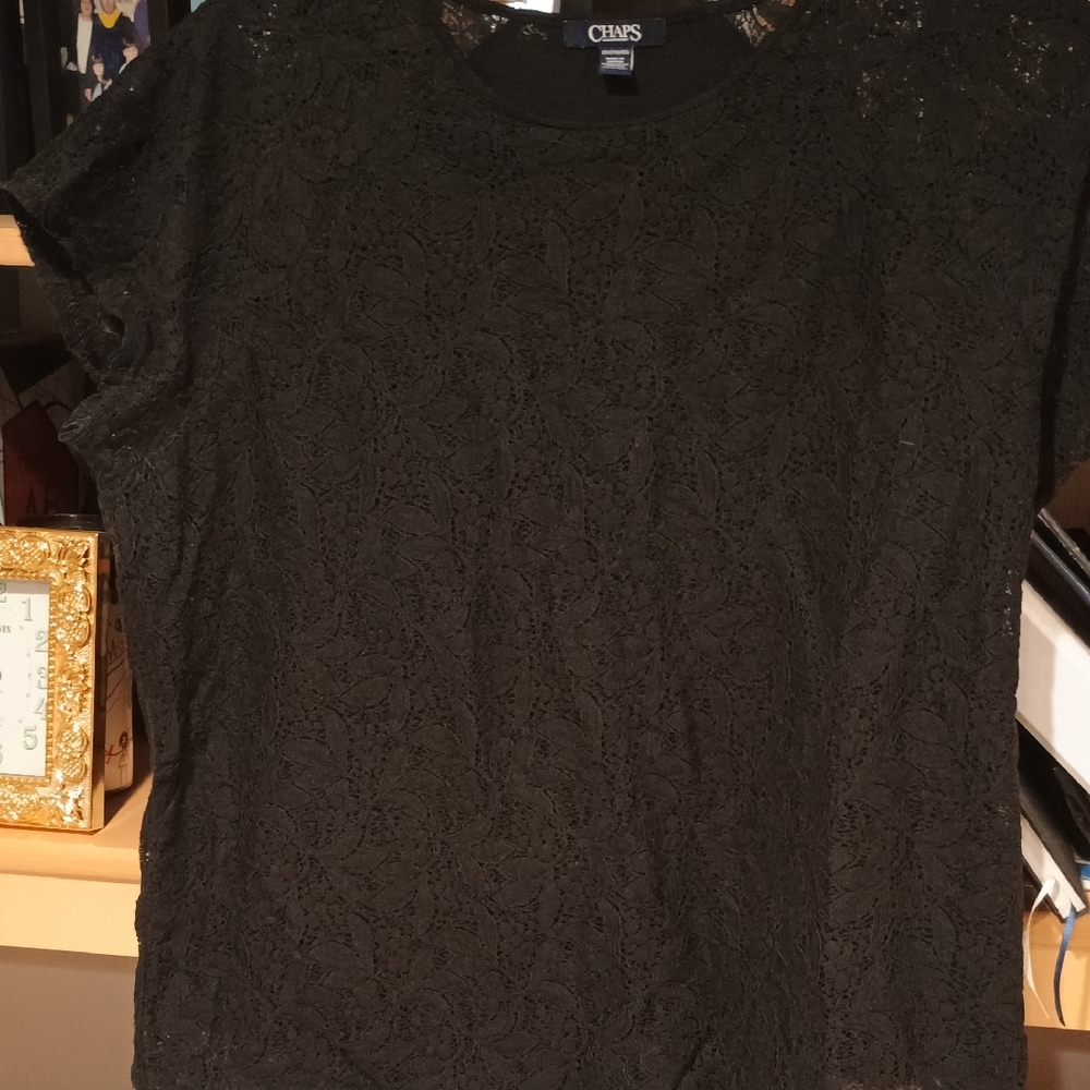 Chaps Black Short Sleeve Blouse